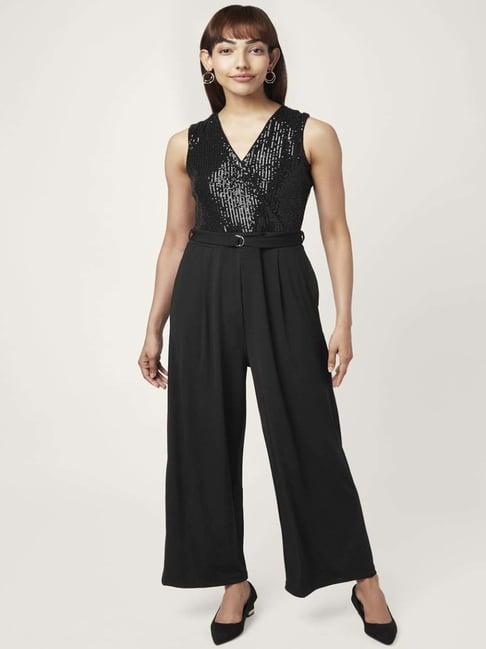 annabelle by pantaloons black embellished jumpsuit