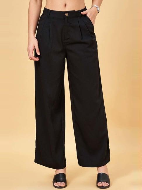 annabelle by pantaloons black mid rise flared trousers