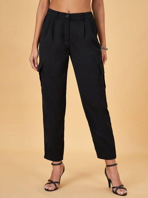 annabelle by pantaloons black mid rise trousers