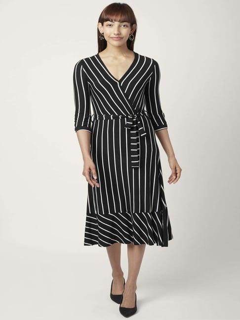 annabelle by pantaloons black striped a-line dress