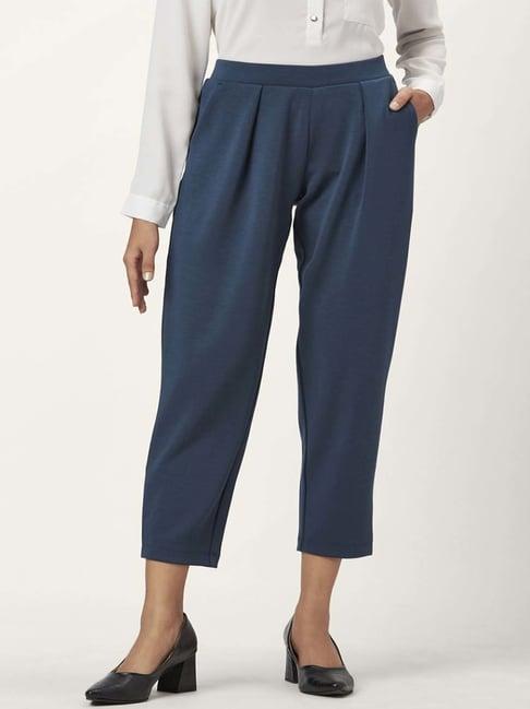 annabelle by pantaloons blue mid rise cropped pants