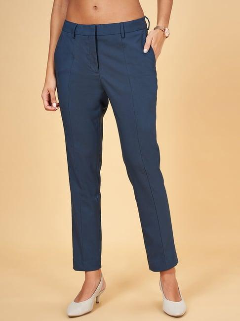 annabelle by pantaloons blue mid rise trousers