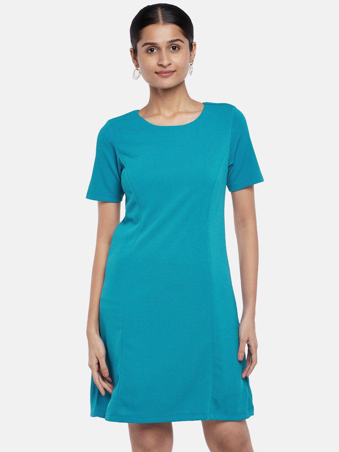 annabelle by pantaloons blue solid t-shirt dress