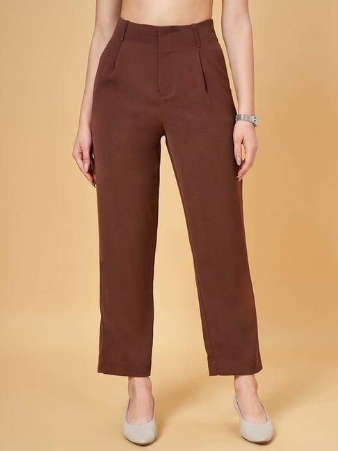 annabelle by pantaloons brown mid rise formal pants
