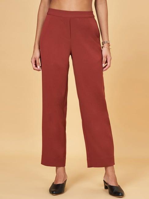 annabelle by pantaloons brown mid rise pants
