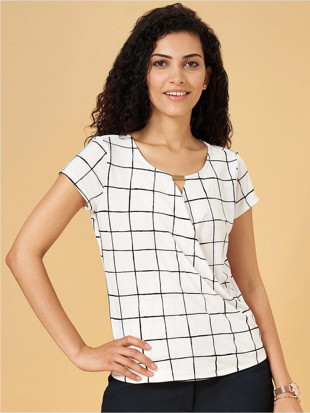 annabelle by pantaloons checked keyhole neck wrap top