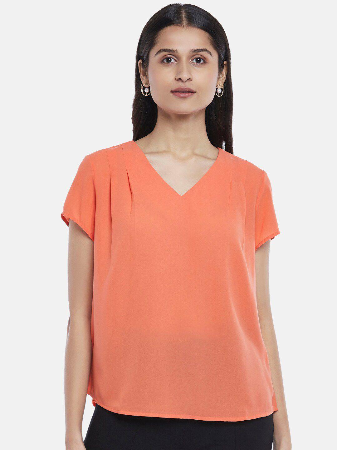 annabelle by pantaloons coral orange solid top