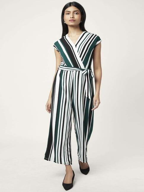 annabelle by pantaloons green & white striped jumpsuit