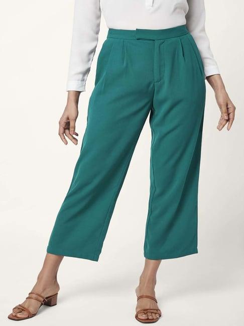 annabelle by pantaloons green high rise cropped pants