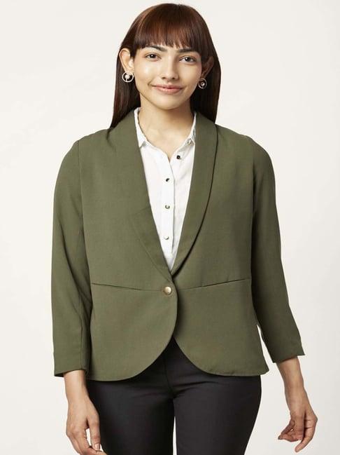 annabelle by pantaloons green regular fit blazer