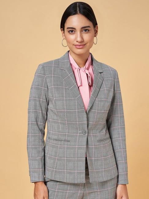 annabelle by pantaloons grey chequered blazer