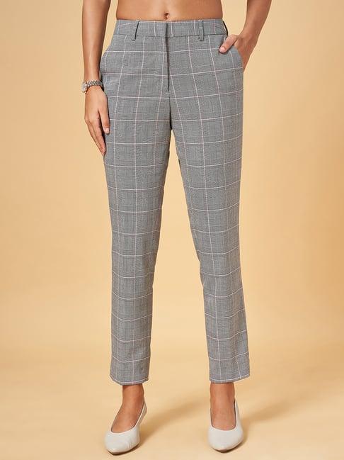 annabelle by pantaloons grey chequered mid rise pants