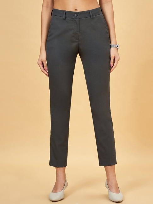 annabelle by pantaloons grey mid rise formal pants