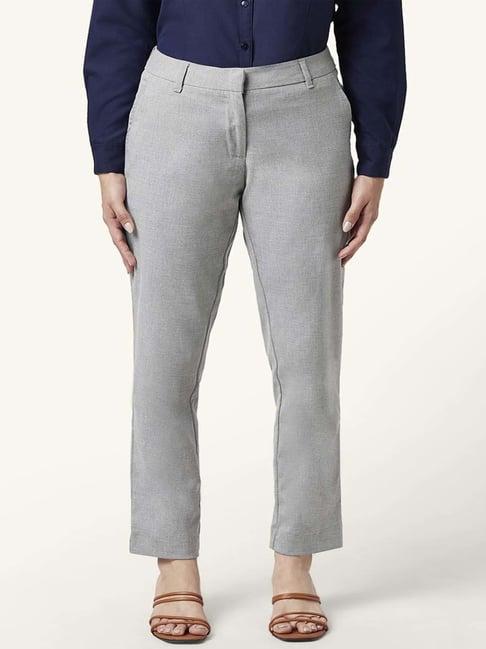 annabelle by pantaloons grey mid rise trousers