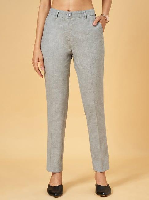 annabelle by pantaloons grey mid rise trousers