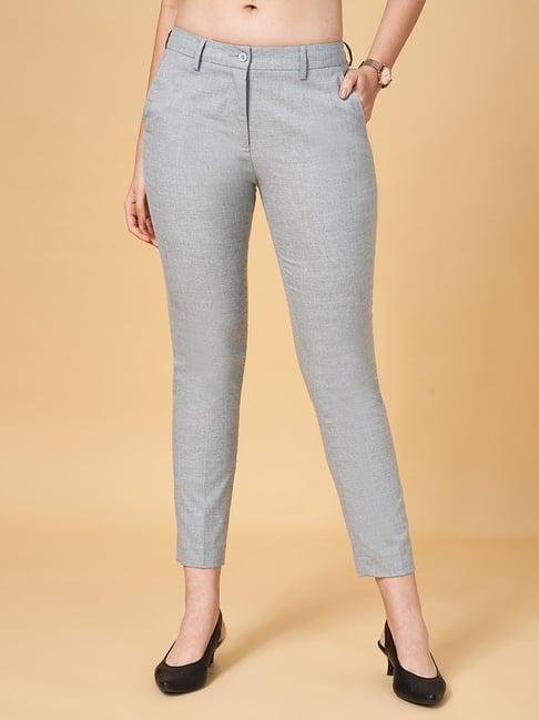 annabelle by pantaloons grey mid rise trousers