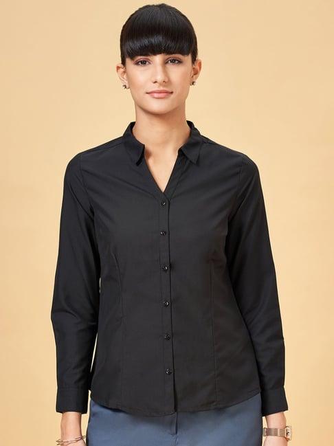 annabelle by pantaloons jet black regular fit formal shirt