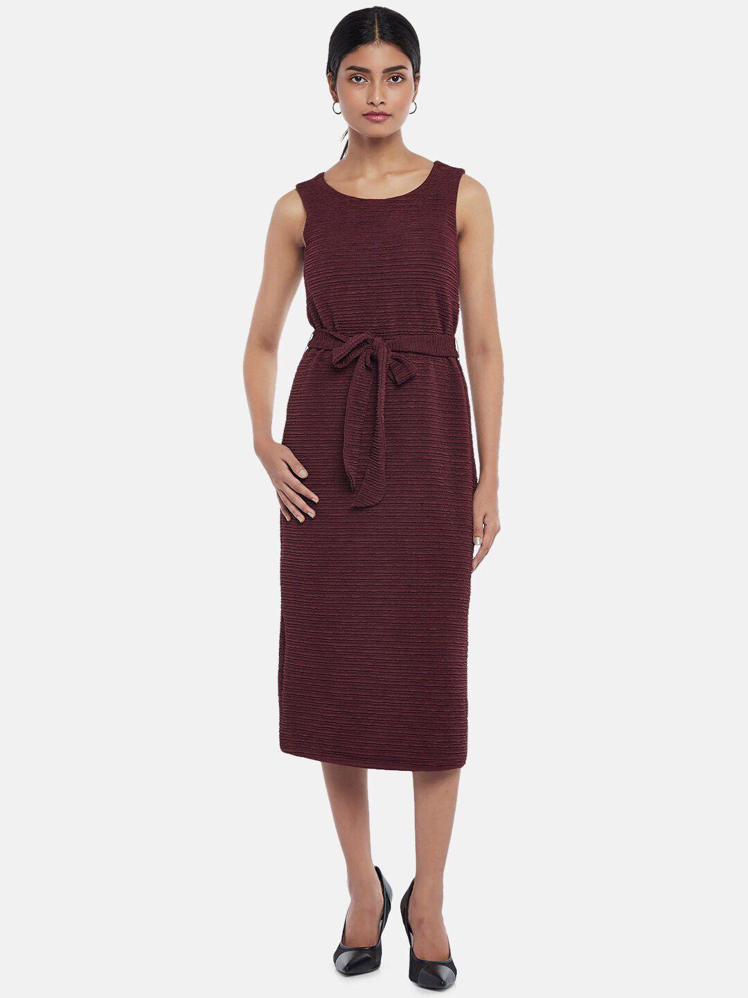 annabelle by pantaloons maroon & burgundy sheath midi dress