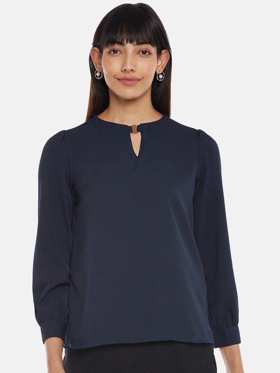 annabelle by pantaloons navy blue keyhole neck top