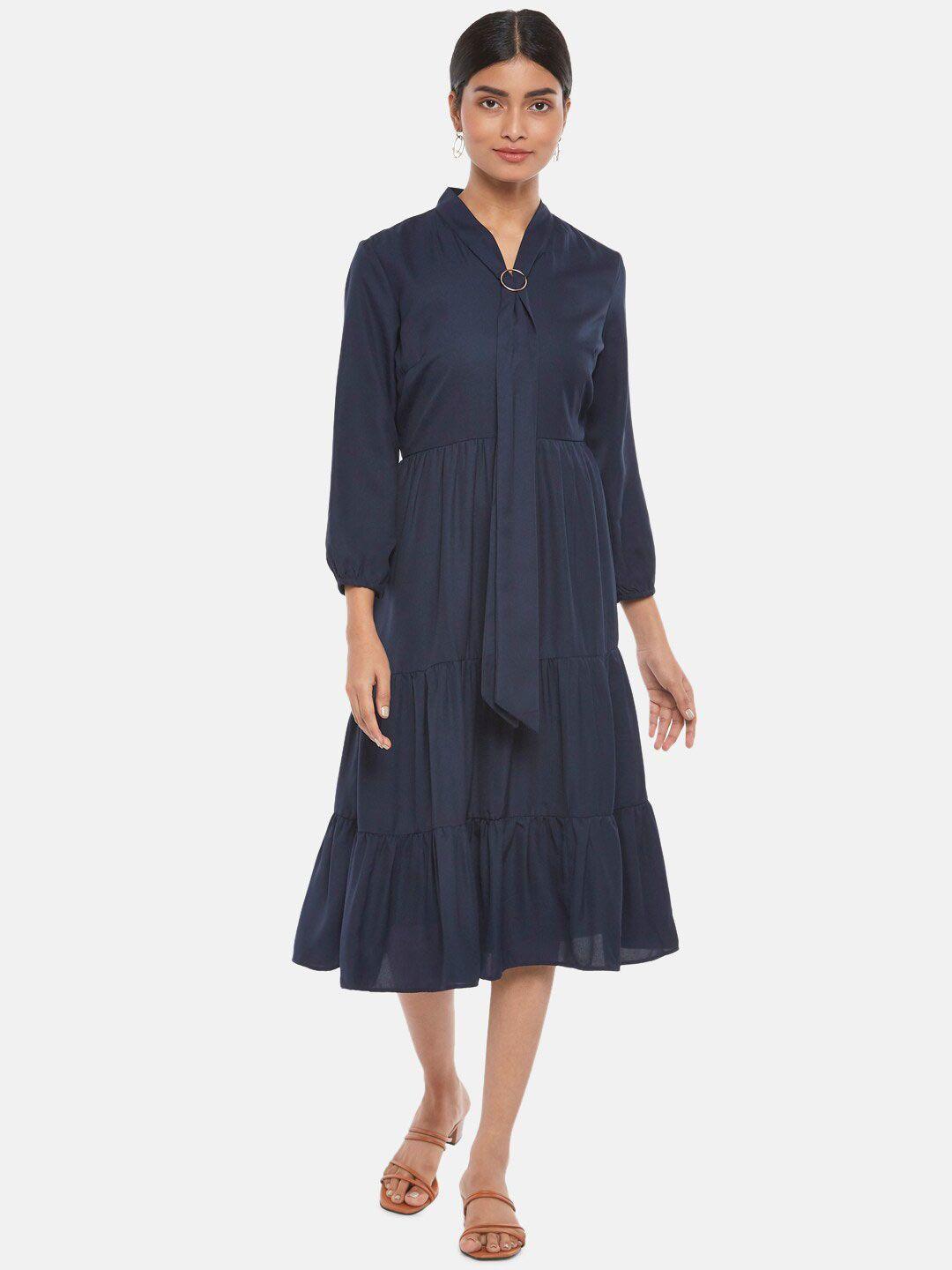 annabelle by pantaloons navy blue tie-up neck midi dress