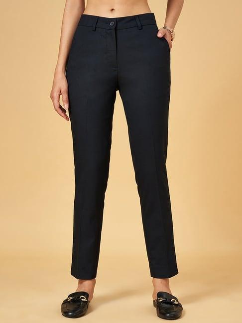 annabelle by pantaloons navy mid rise trousers