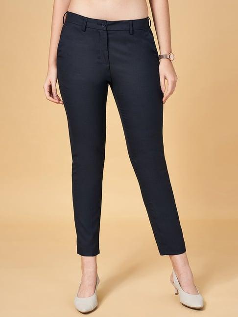 annabelle by pantaloons navy mid rise trousers