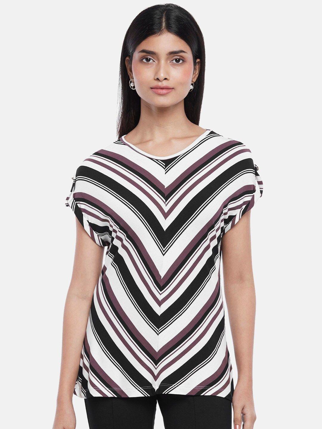 annabelle by pantaloons off white & black striped extended sleeves top