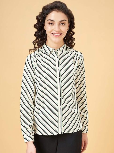 annabelle by pantaloons off-white striped formal shirt