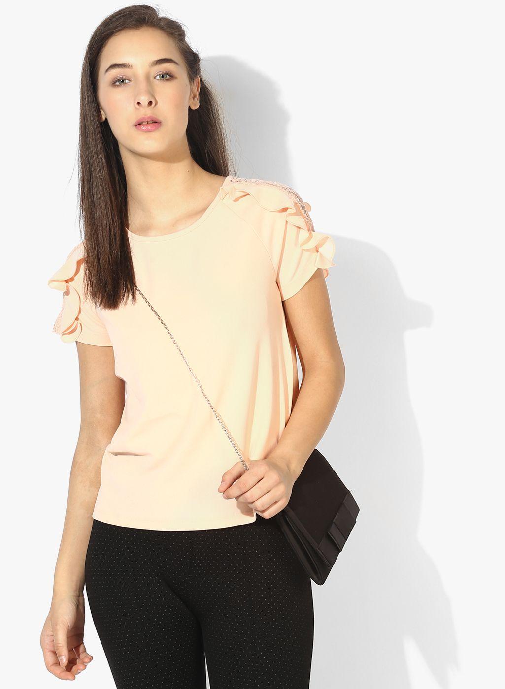 annabelle by pantaloons peach-coloured solid top