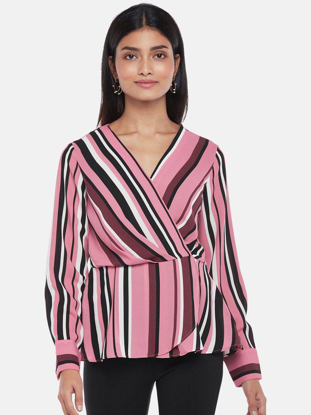 annabelle by pantaloons pink & brown striped wrap top