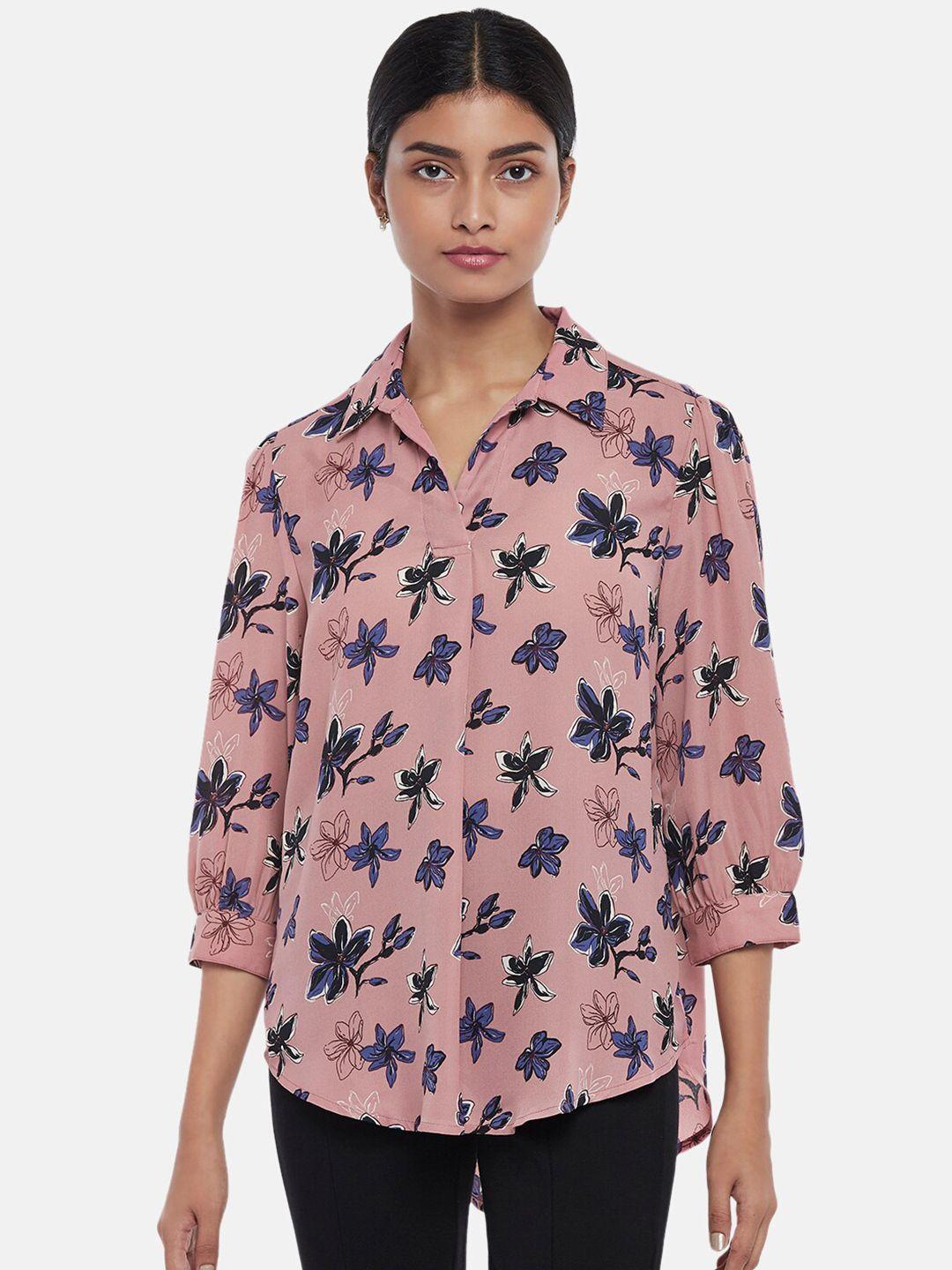 annabelle by pantaloons pink floral print shirt style top
