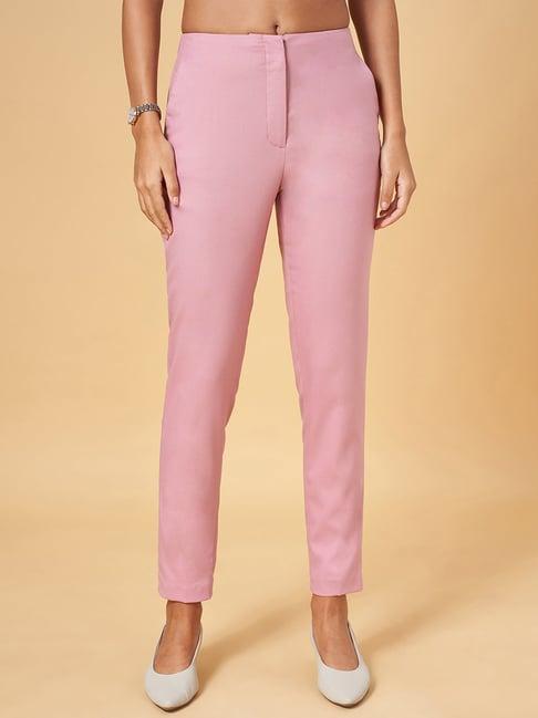 annabelle by pantaloons pink mid rise pants