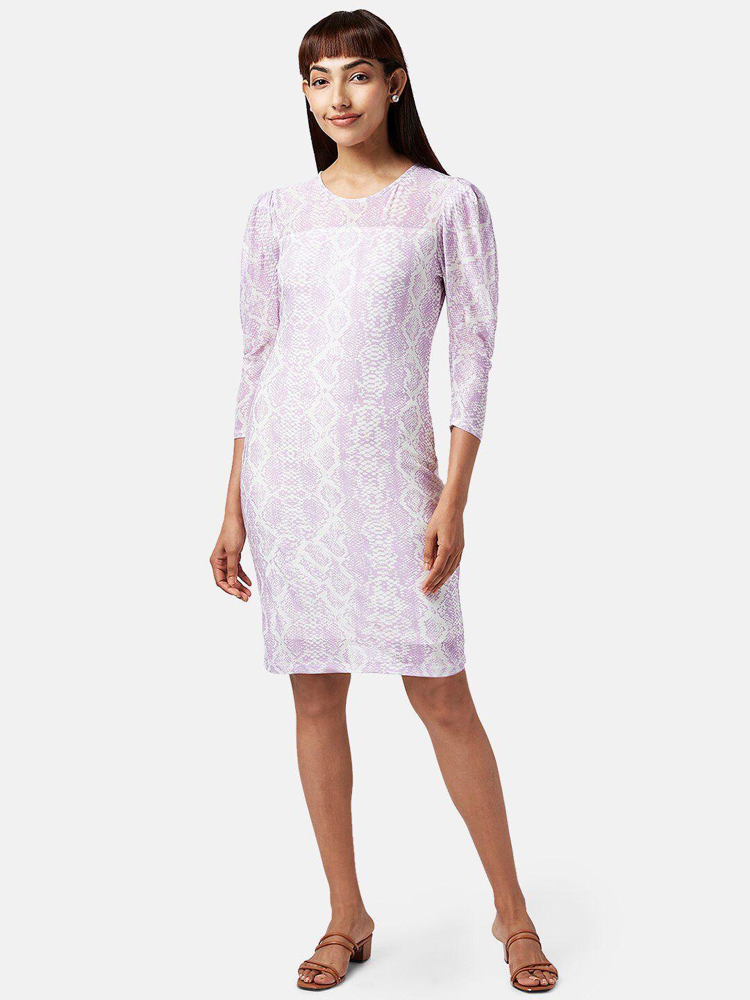annabelle by pantaloons printed round neck puff sleeves sheath dress