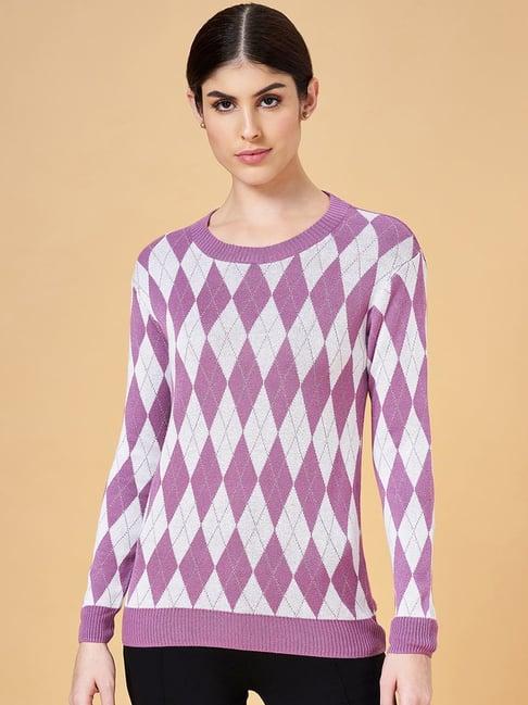 annabelle by pantaloons purple & off-white jacquard pattern sweater