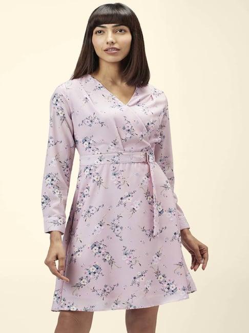 annabelle by pantaloons purple floral print a-line dress