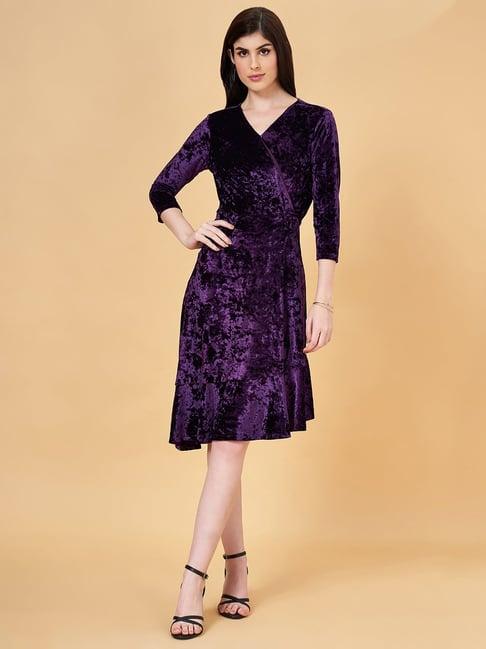 annabelle by pantaloons purple textured a-line dress