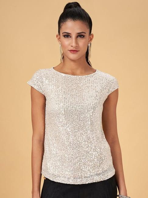 annabelle by pantaloons silver embellished top