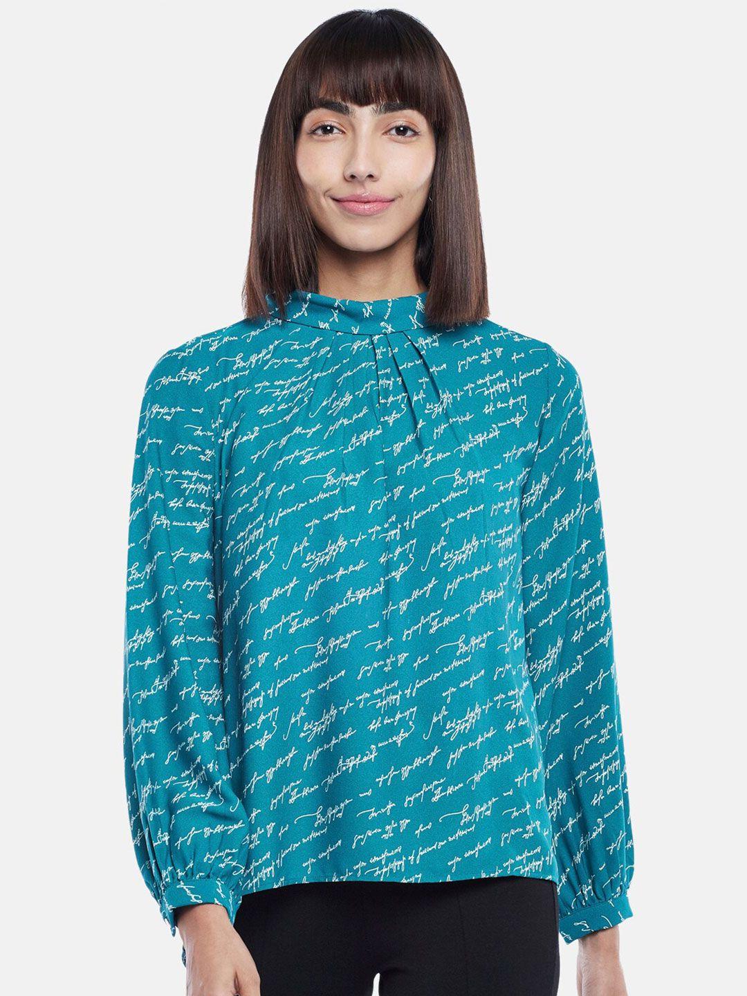 annabelle by pantaloons teal blue & white print top