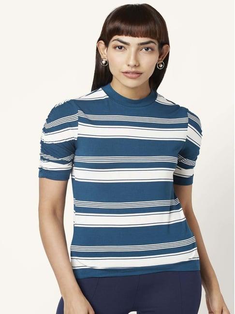 annabelle by pantaloons teal blue striped top