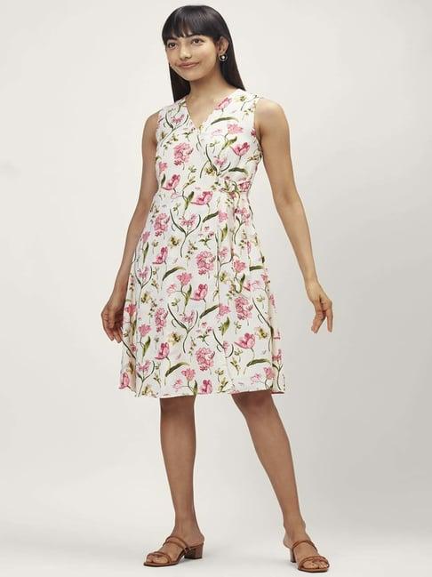 annabelle by pantaloons white floral print a-line dress