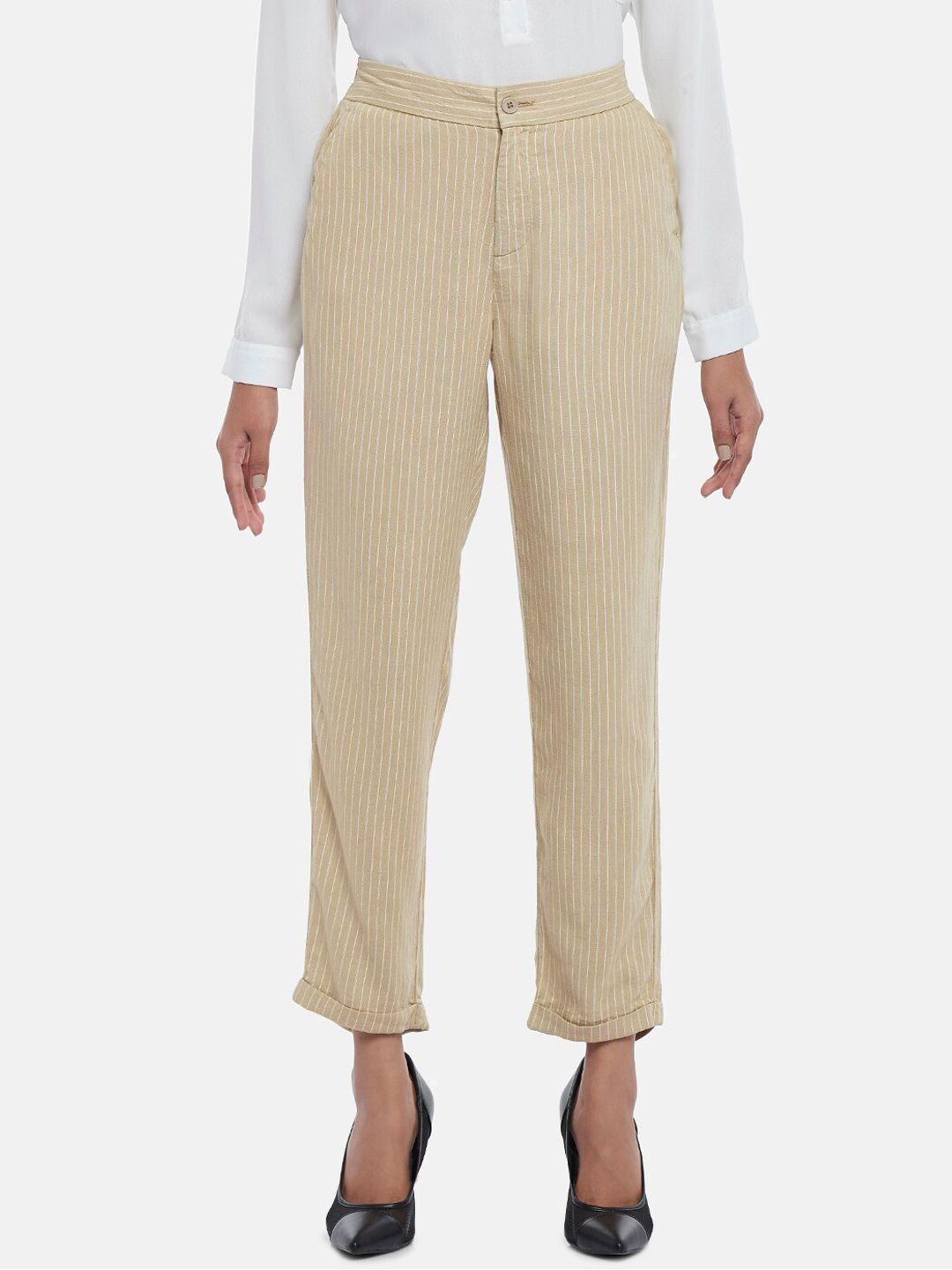 annabelle by pantaloons women beige striped trousers