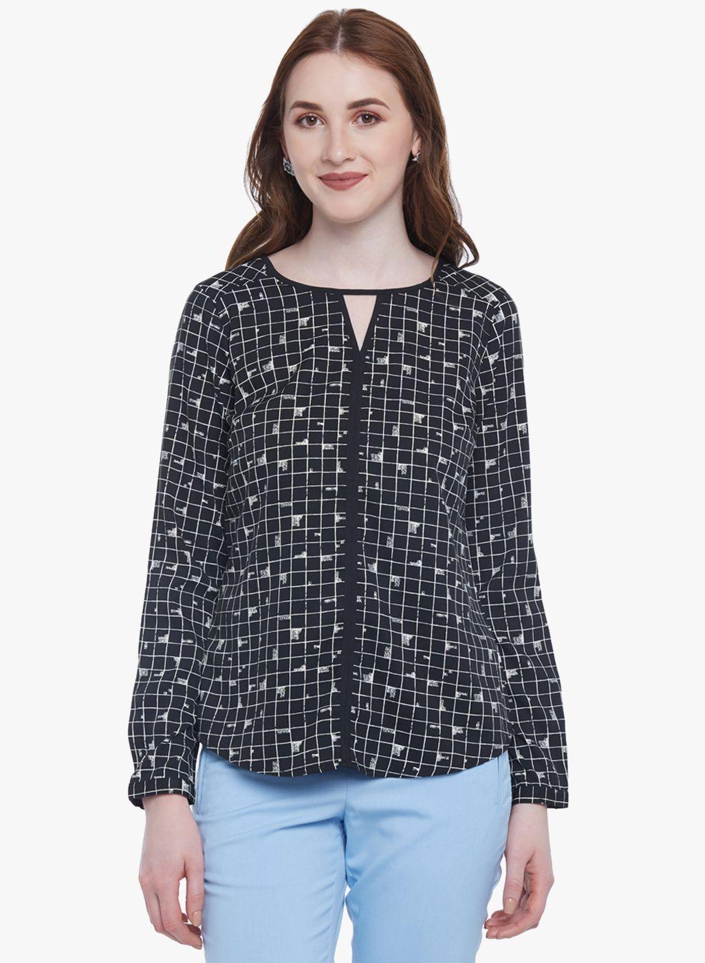 annabelle by pantaloons women black & white checked top