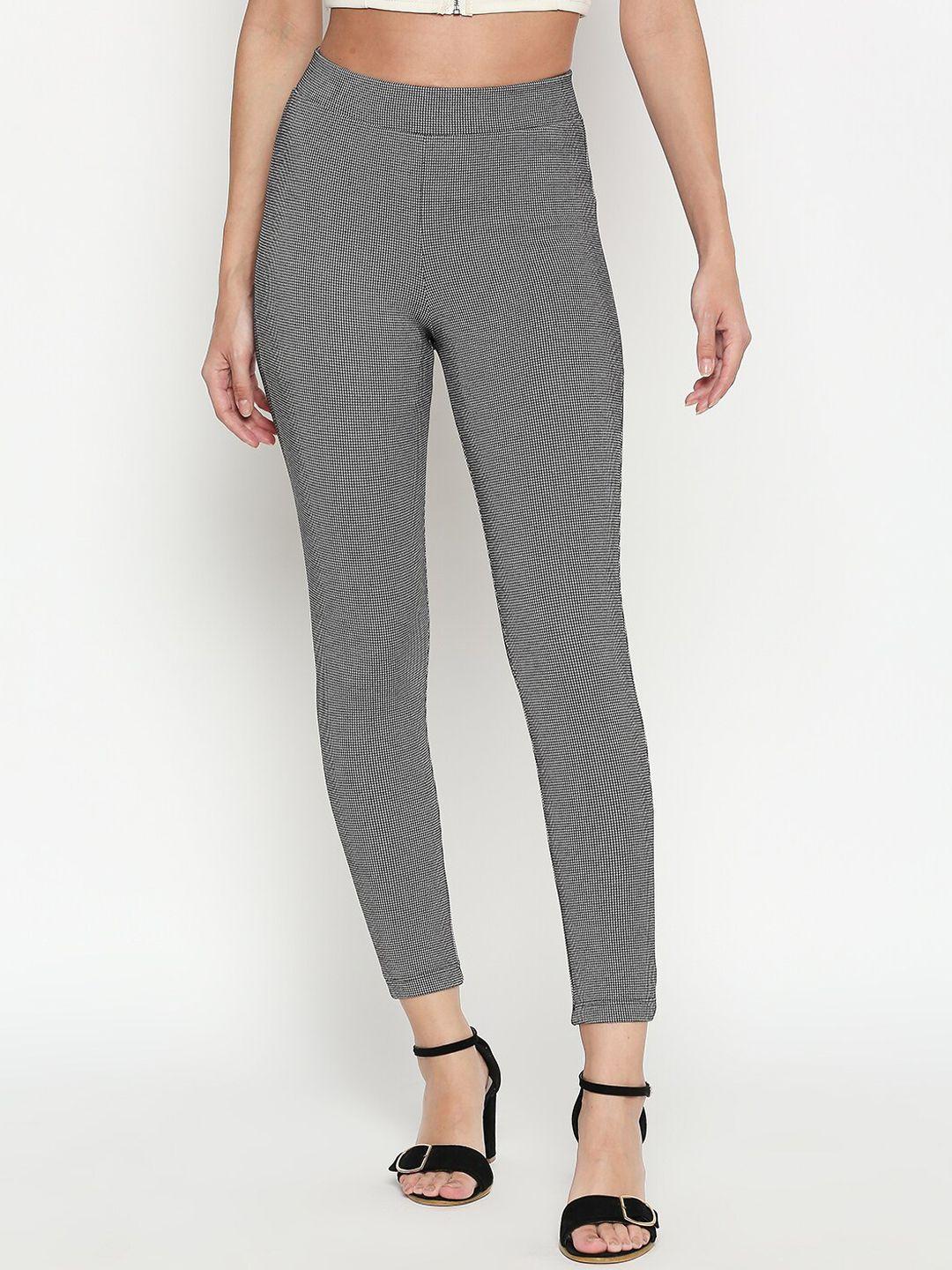 annabelle by pantaloons women black & white self design skinny fit treggings