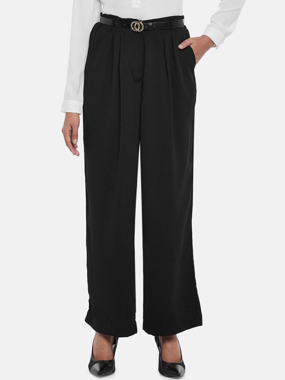 annabelle by pantaloons women black high-rise pleated trousers