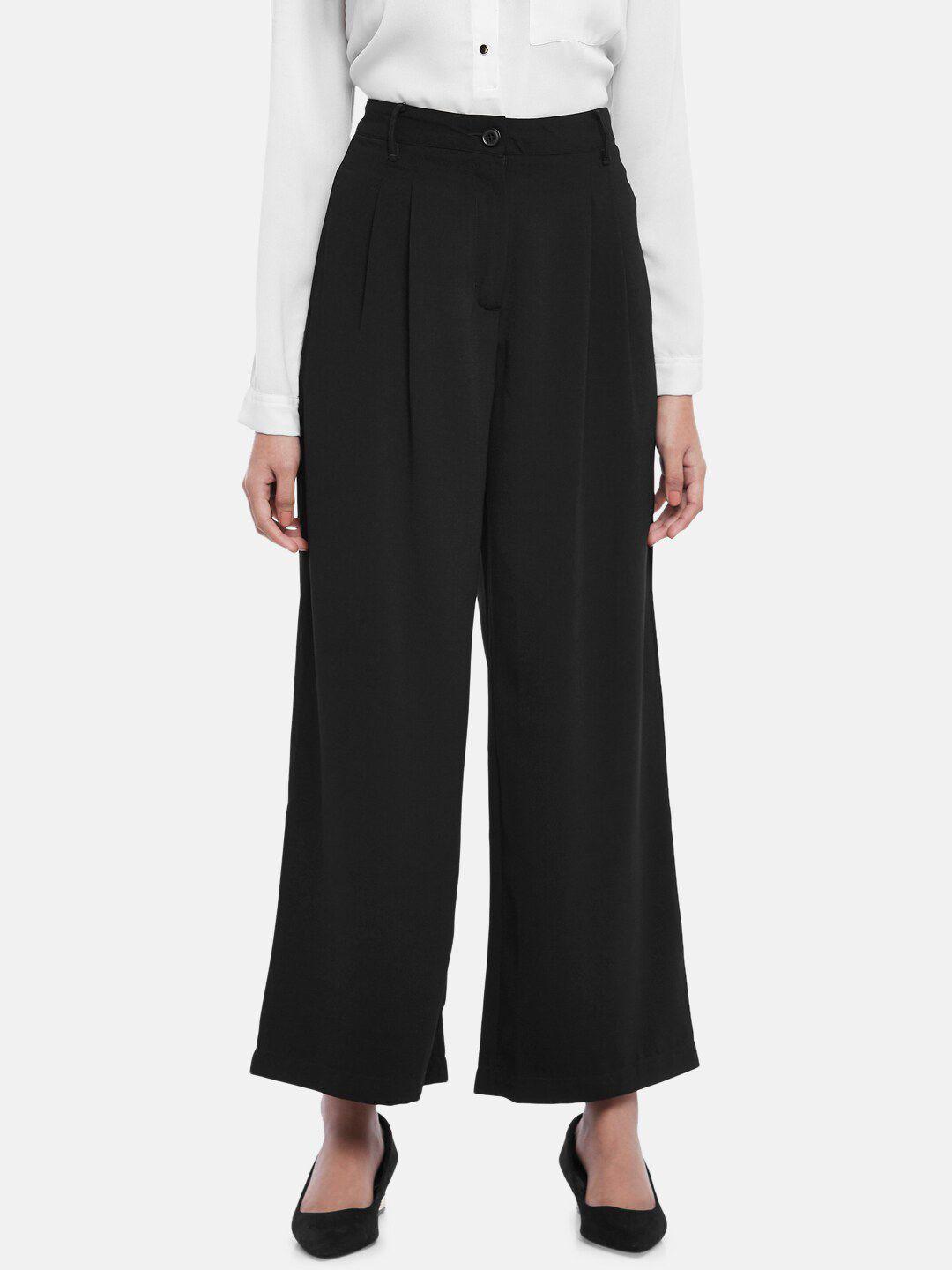annabelle by pantaloons women black high-rise pleated trousers