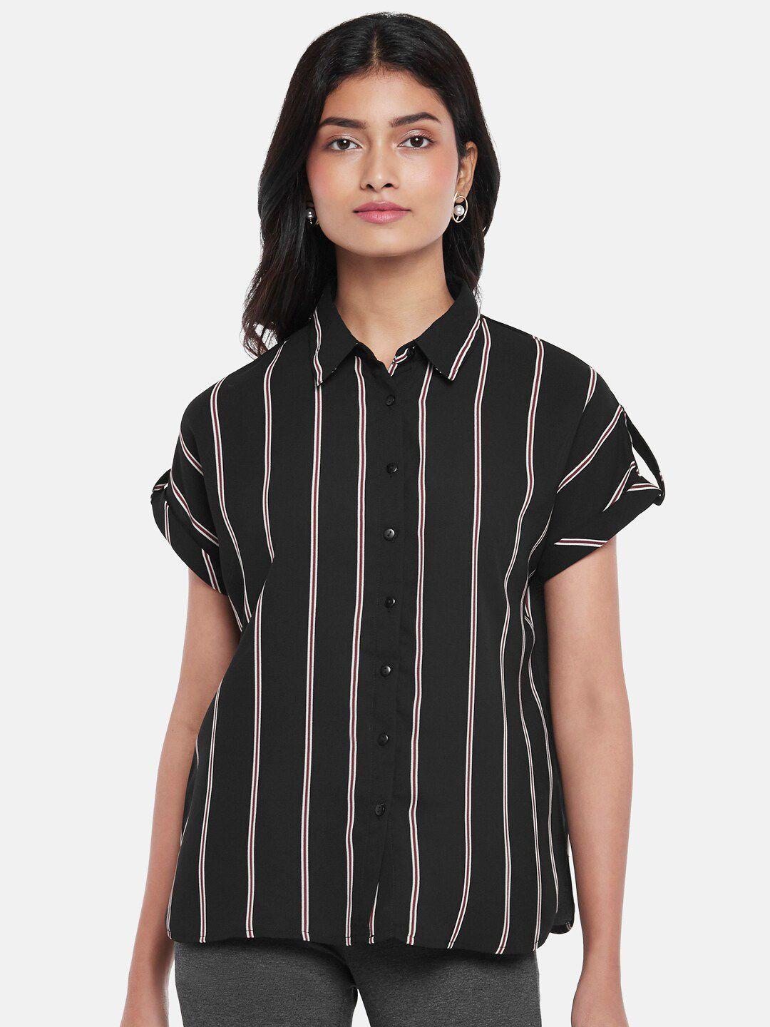 annabelle by pantaloons women black striped formal shirt