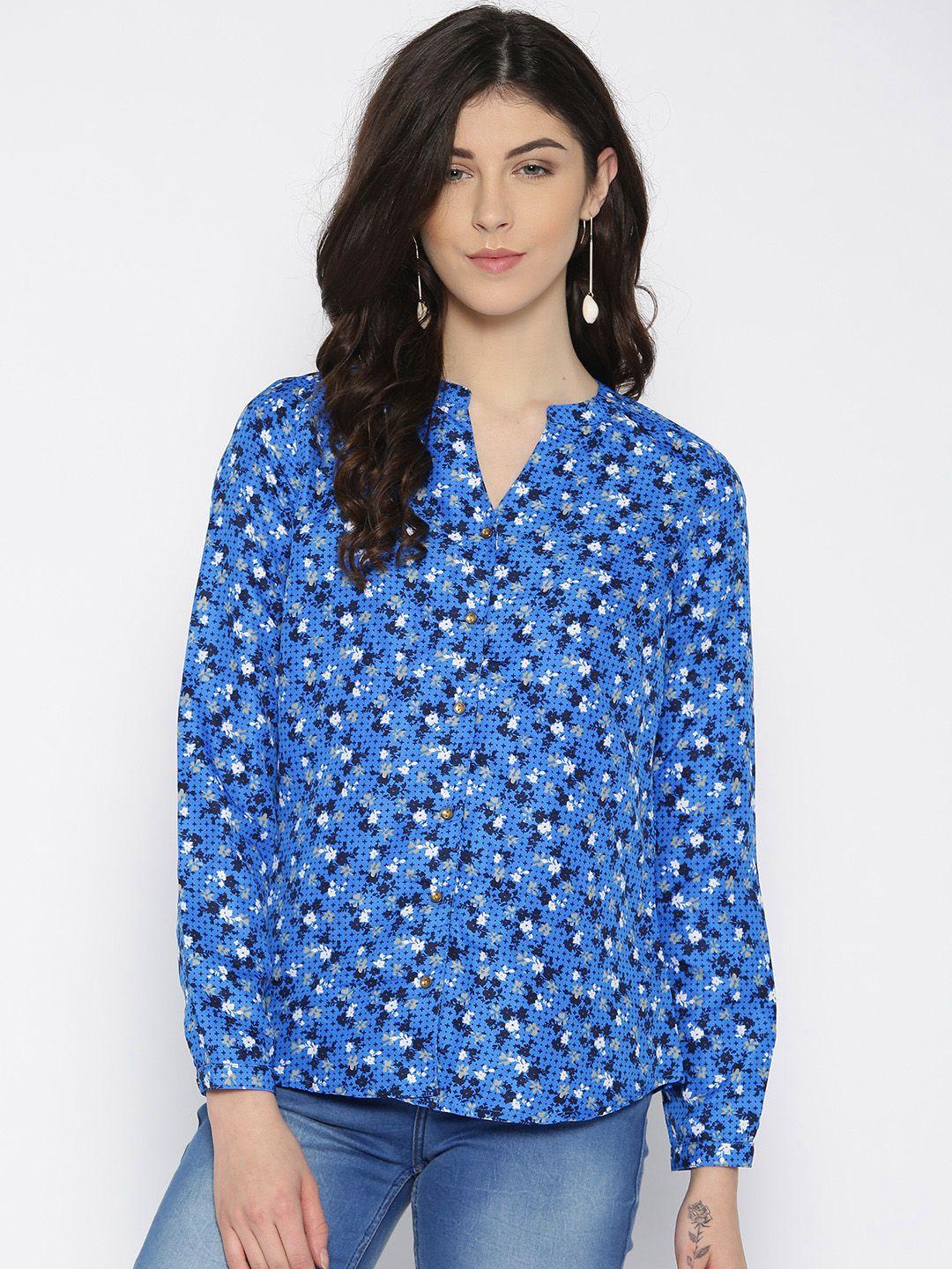 annabelle by pantaloons women blue regular fit printed casual shirt