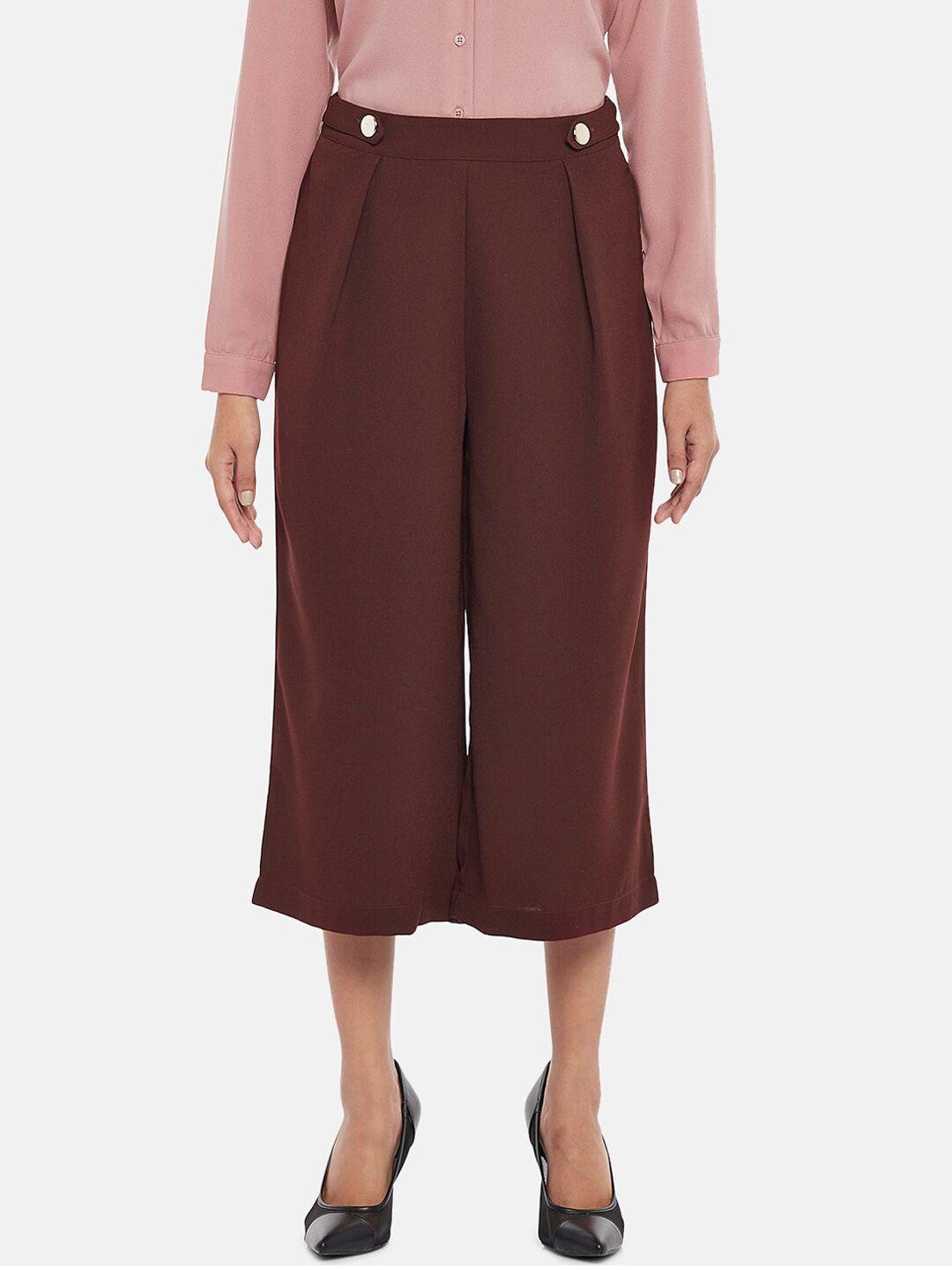 annabelle by pantaloons women brown high-rise pleated culottes trousers
