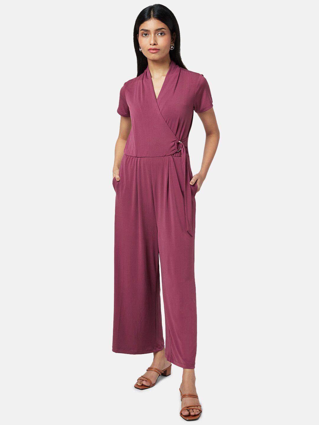 annabelle by pantaloons women maroon basic jumpsuit