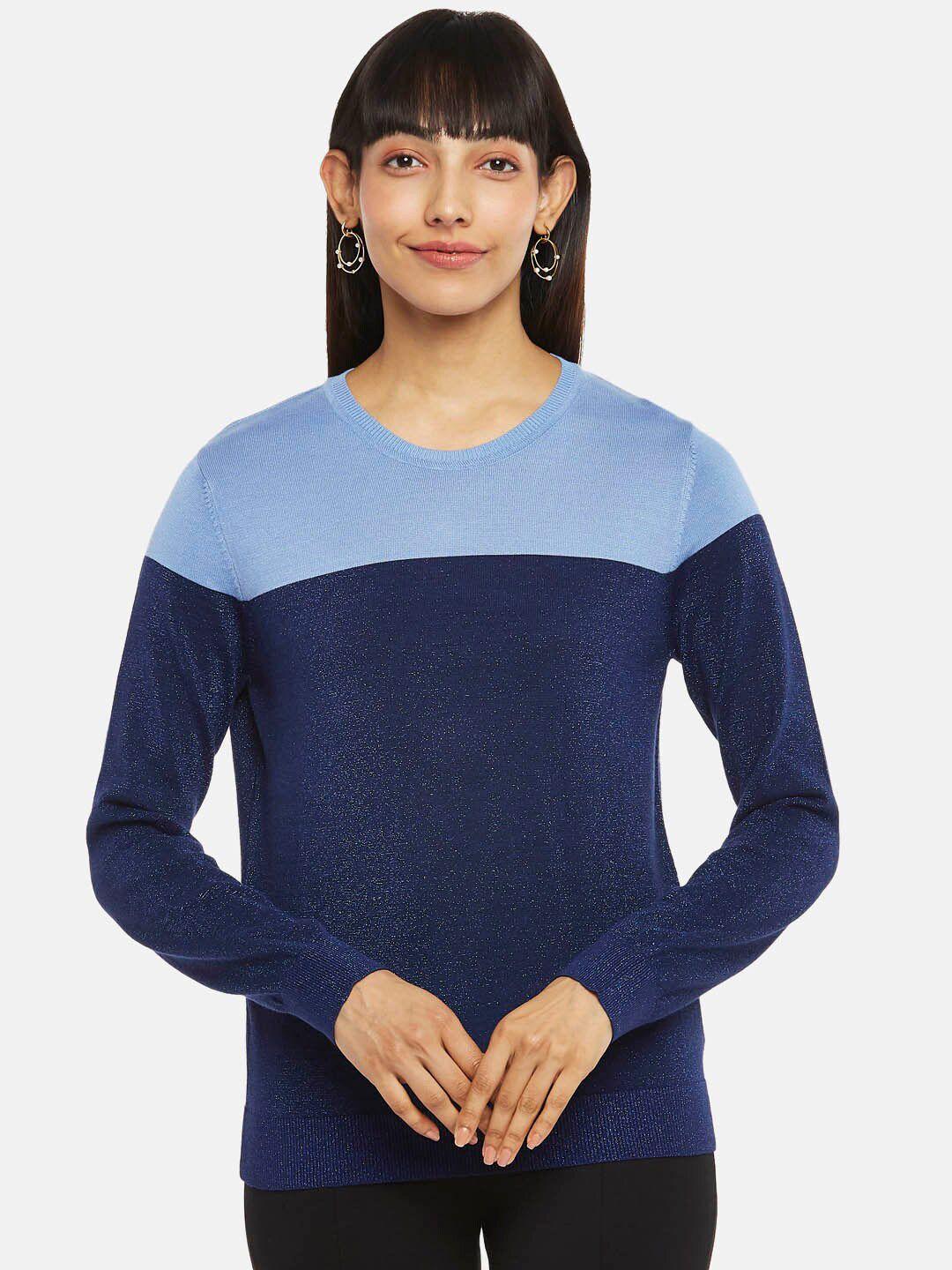 annabelle by pantaloons women navy blue & blue colourblocked top